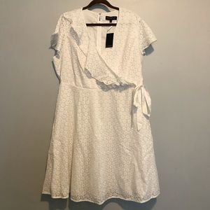 White Eloquii Cap flutter sleeve dress